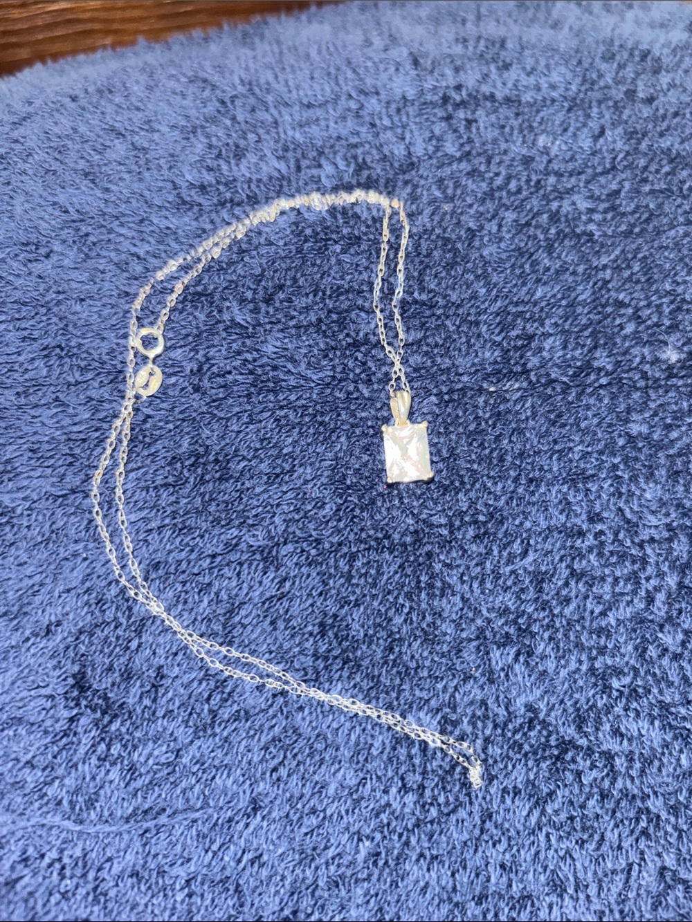 Sterling Silver Rectangular CZ Pendant Necklace - White